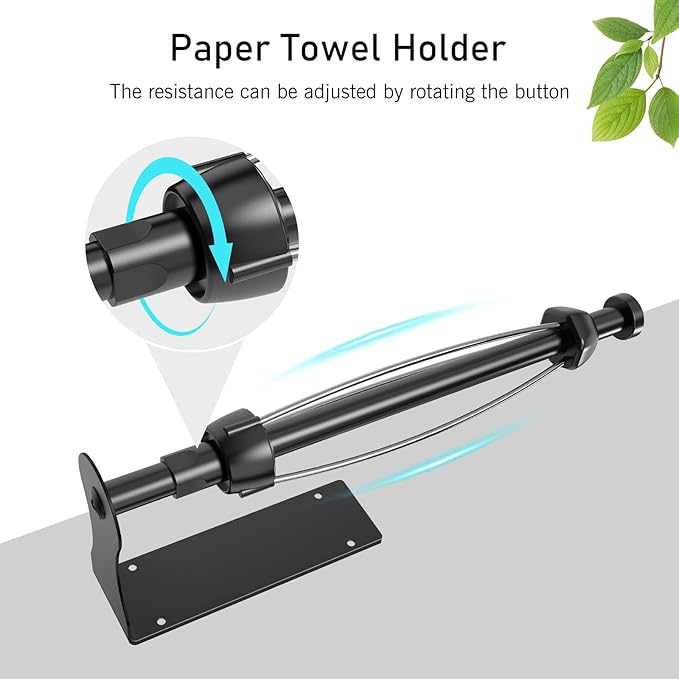 SetSail Paper Towel Holder Under Cabinet Easy Tear Wall Mount Self-Adhesive or Drilled for Kitchen Bathroom Black 2 Packs