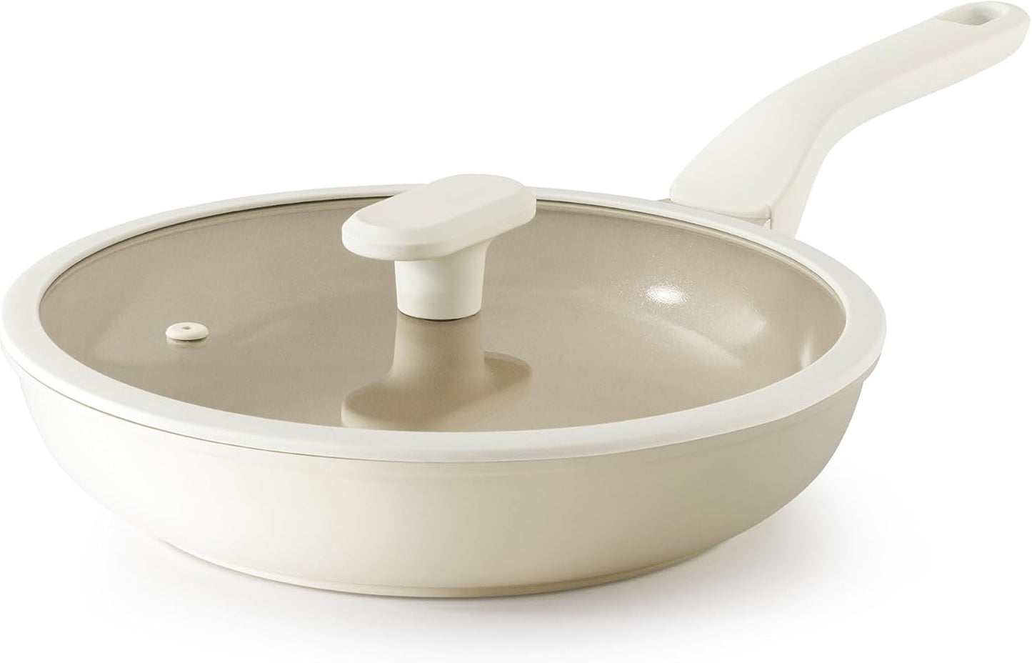 PRICUSIS Nonstick Ceramic Frying Pan with Lid, 8/10 Inch Skillet with Stay Cool Handle, Fully Coated, 100% Dishwasher Safe, Oven Safe, PTFE PFAS & PFOA Free (10 Inch, Coconut White