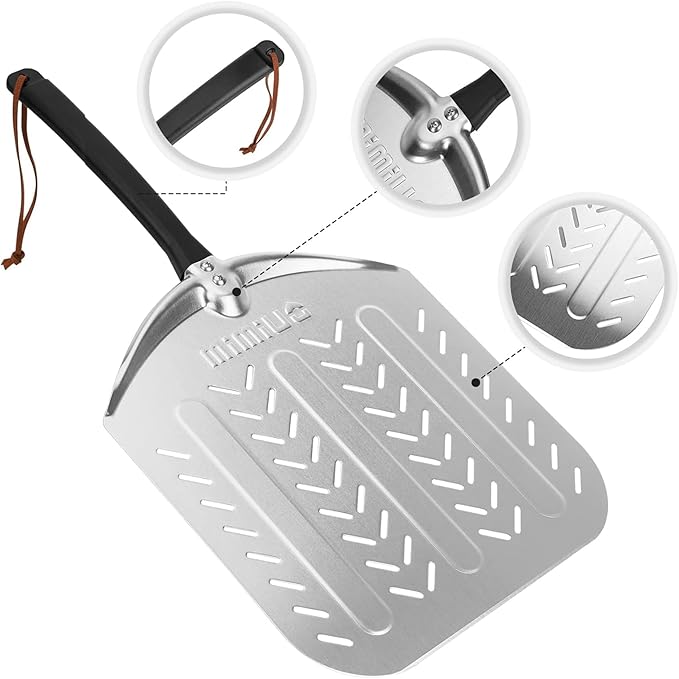 Aluminum Perforated Pizza Peel, Professional 12 x 14 Inch Pizza Spatula Turning Shovel for Baking Bread & Pie, Pizza Paddle for Oven and Grill
