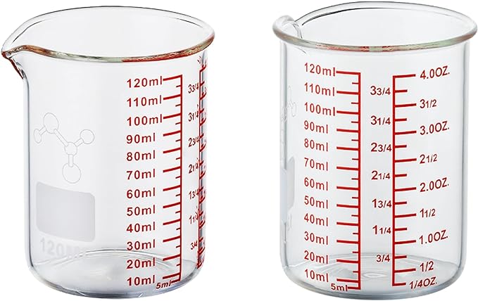 High Borosilicate Glass Measuring Cup-V-Shaped Spout,120ml(4OZ) Glass Measuring Beaker for Kitchen or Restaurant, Easy to Read(Pack of 2)