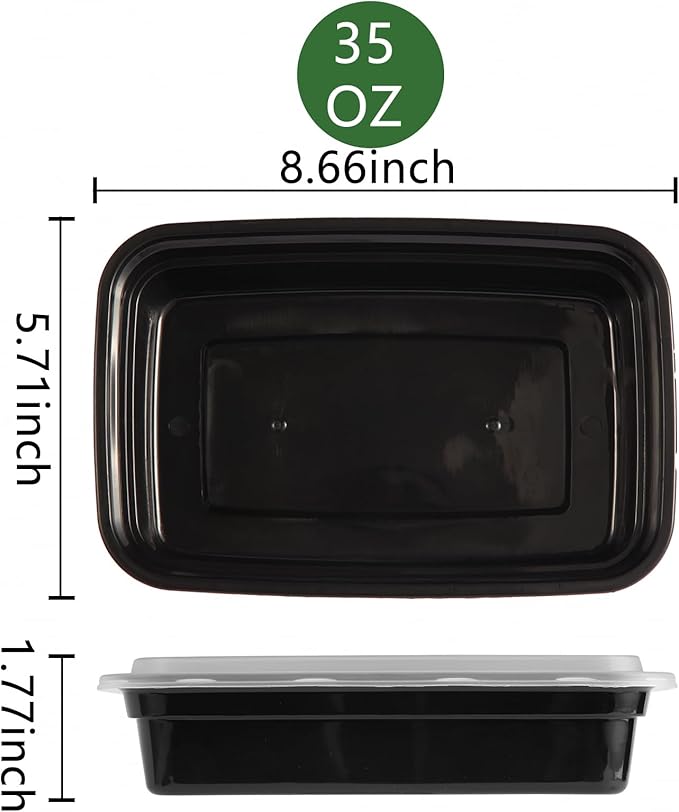 10Pack 35oz Meal Prep Containers Disposable Food Storage Containers with Lids, 1-Compartment Reusable Food Storage Plastic Stackable To Go Boxes Microwave, Freezer, Dishwasher Safe