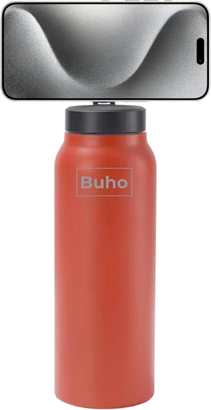 Tumbler with Magnetic Lid – 24 oz Stainless Steel Insulated Cup, Built-in Phone Tripod, Hot & Cold Drinks, Modern & Durable Design (Red)