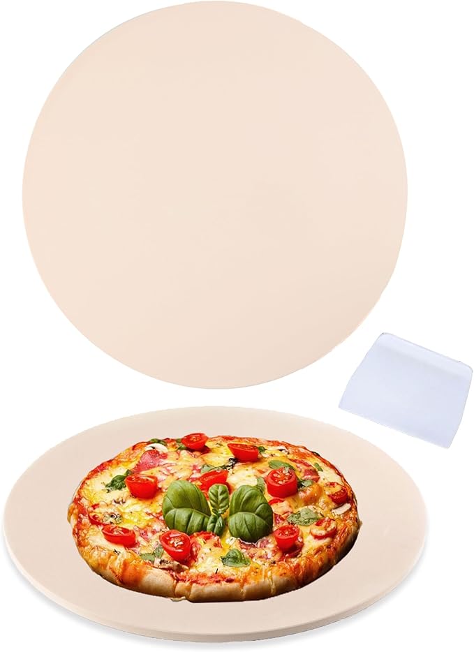 14 Inch Pizza Stone Cordierite Baking Stone for Oven & Grill, Heavy Duty BBQ Grilling Pizza Pan Large Oven Stone for baking, Ideal for Cooking Crispier Crust Pizza, Bread and More
