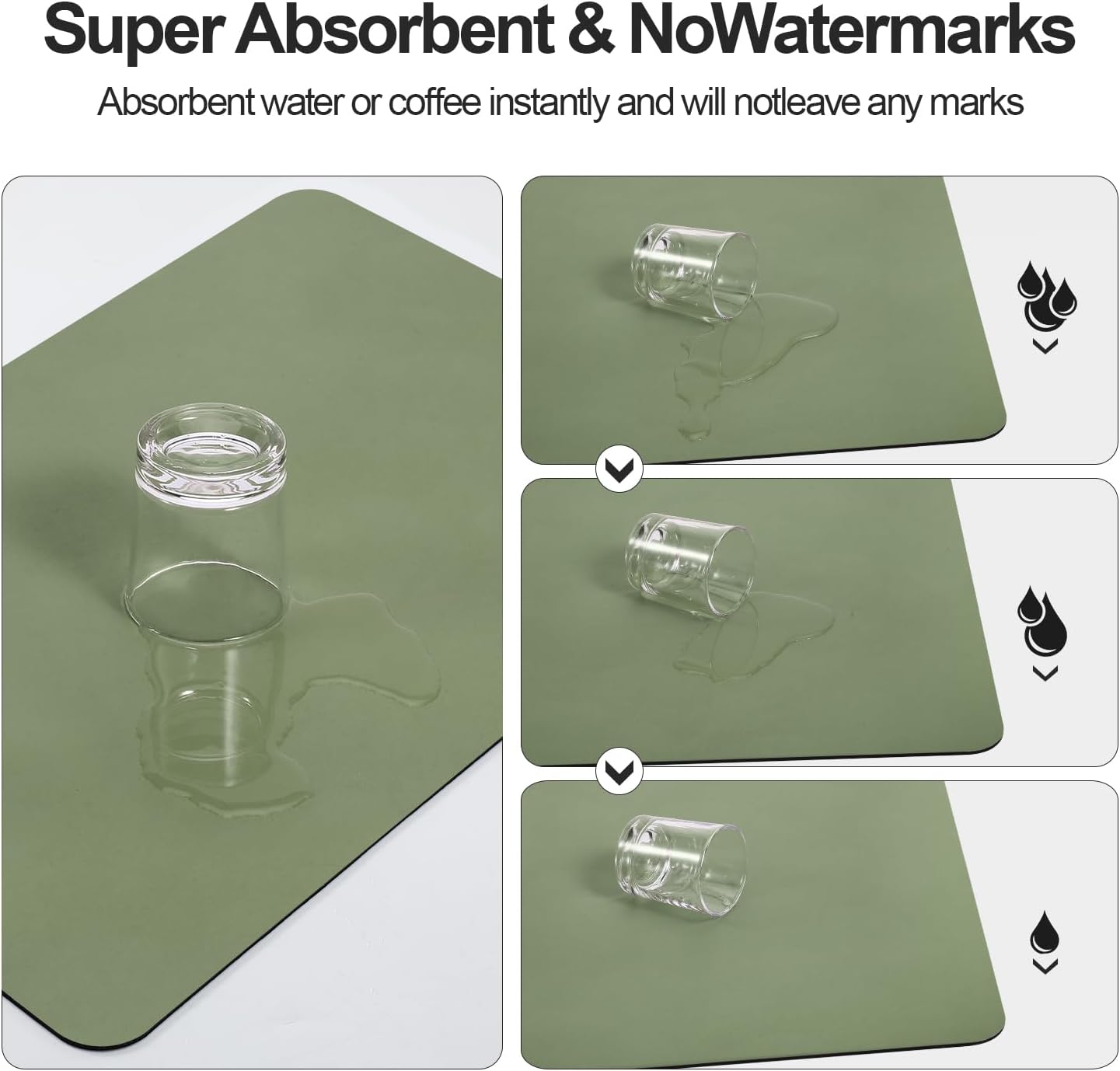 Dish Drying Mat for Kitchen Counter | Coffee Bar Mat for Countertops | Heat Resistant Drainer Mat with Non-slip Rubber Backed | Hide Stain Kitchen Absorbent Draining Mat | Green 18"x32"