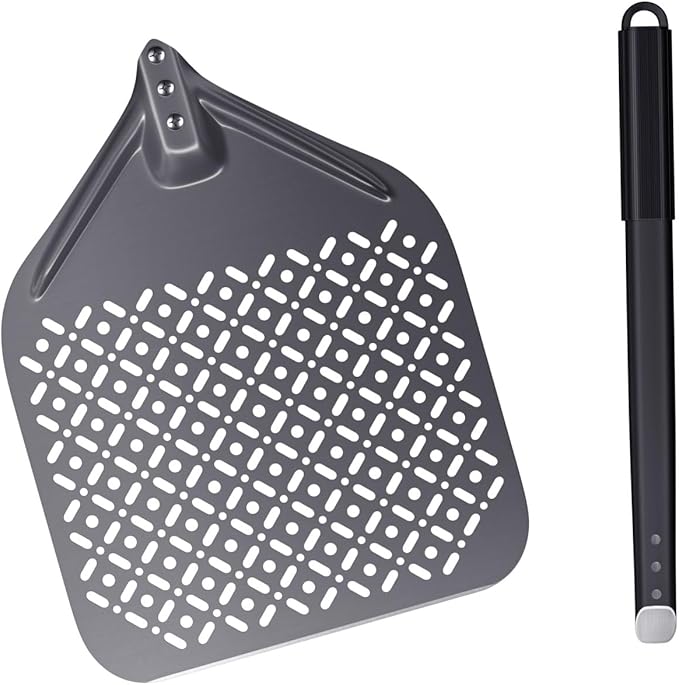 12 Inch Rectangular Pizza Peel, 12" x 14" Perforated Anodized Aluminum Pizza Turning Peel, Pizza Turning Paddle, 28.4 Inch Overall
