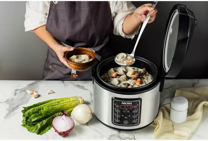 Aromas 20-Cup Digital Rice Cooker and Multi Cooker, Stainless Steel, Programmable Rice Cooker with Steamer, Slow Cook and Keep Warm Functions, 700W Kitchen Appliance