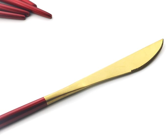 Gugrida 5 Pieces Matte Gold Red Handle 18/10 Stainless Steel Silverware Set, Flatware Set Cutlery Set, Utensils Set for Home Restaurant, Dishwasher Safe (Red Gold)