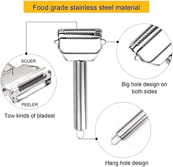 Julienne Peeler, Stainless Steel Vegetable Peeler, Double-Sided Blade Vegetable Julienne Cutter and Fruit Slicer, Dual Blade Multifunction Potato Peeler