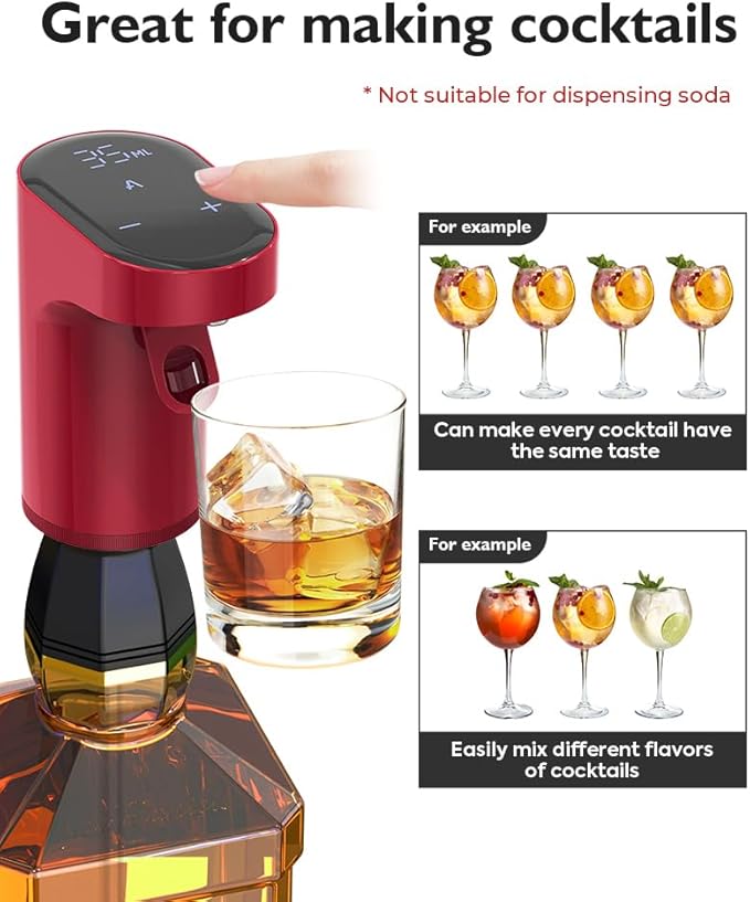 Smart Digital Wine Dispenser & Electric Aerator with Auto Stop, 1-999ML Quantitative Pour & Hands-Free Sensor for Wine, Whiskey, Spirits - Ideal Gift for Men, Dad, Him, Wine Enthusiasts (Red)