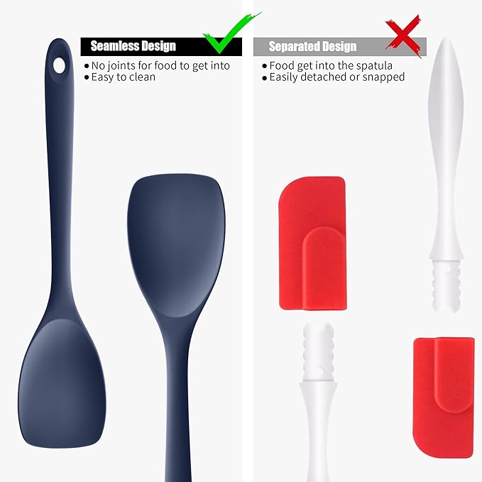 Doosu Silicone Spoon Spatula, 600ºF Heat-Resistant Food Grade Rubber Spoonula with Seamless Design, Non-Stick Flexible Scraper Kitchen Cooking Spoon Baking Tool for Mixing, Scraping (Navy Blue)