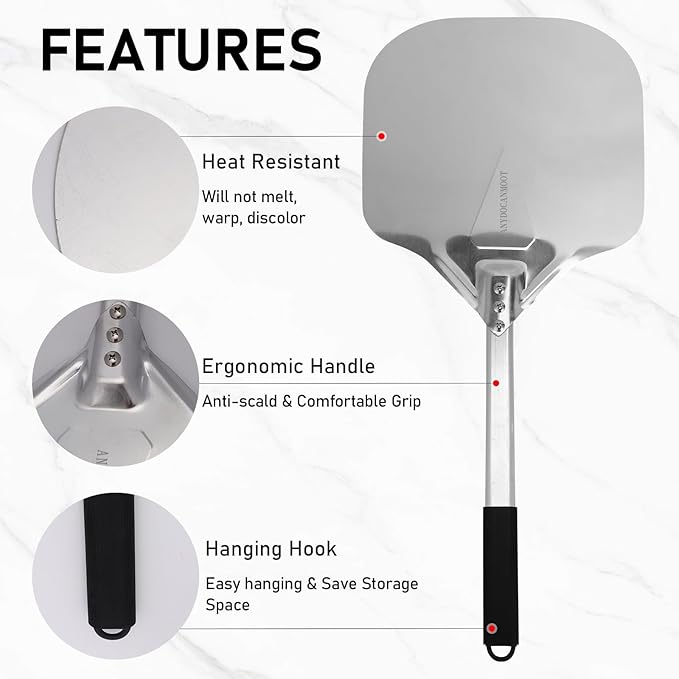 Perforated Pizza Peels 6 INCH pizza spatula paddle Long Handle Metal Pizza Spatula for Indoor and Outdoor (12 Inch)