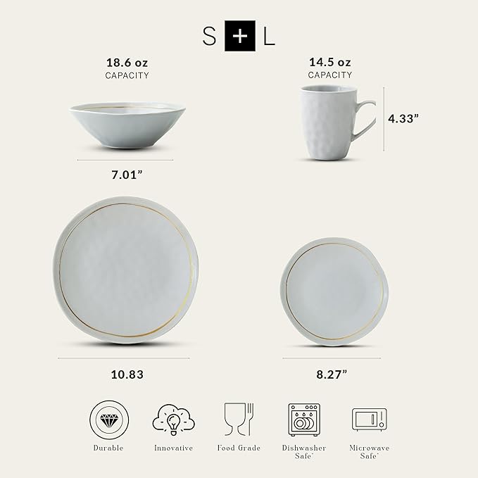 Stone Lain Clara 32-Piece Dinnerware Set Porcelain, Gray