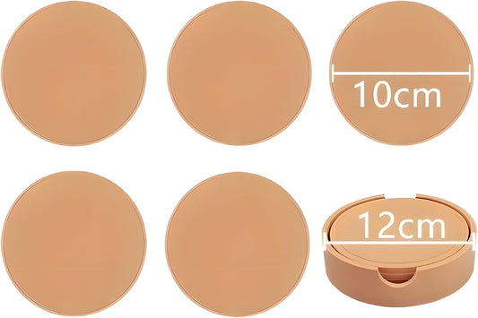 5-Piece Silicone Coasters Set with Holder - 3.9“ Non-Slip & Anti-Overflow Design for Hot/Cold Drinks | Thickened Kitchen & Living Room Decor, Housewarming Gifts for Men (Coffee, Beer, All Cup Types)