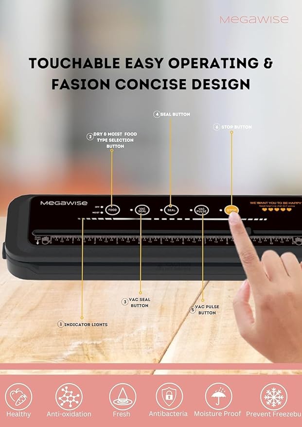 MegaWise Powerful and Compact Vacuum Sealer Machine One-Touch Automatic Food Sealer