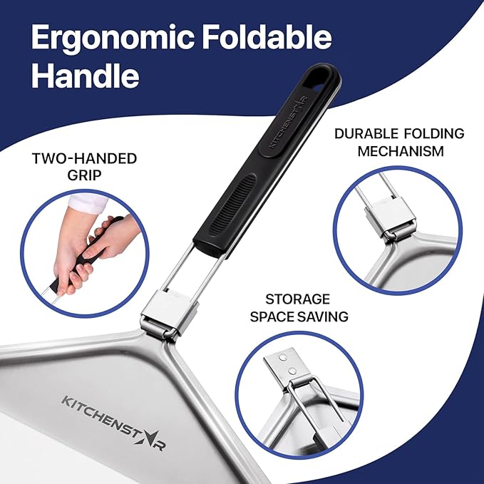 KitchenStar Stainless Steel Pizza Peel 14 inch with 10 inch Folding Handle, Large - Spatula Paddle for Effortless Pizza Transfer & Easy Storrage - Outdoor Pizza Oven Accessories