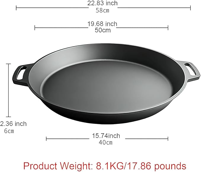 20-inch Pre-Seasoned Cast Iron Skillet - Dual Assist Handles - Nitrided Rust-Proof - For Oven, Stovetop, Grill & Campfire