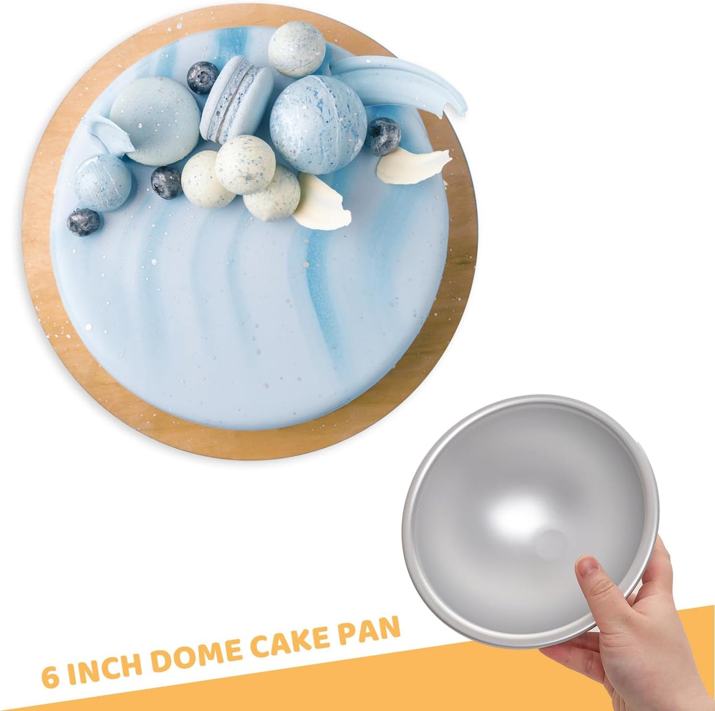 2 Pcs Dome Cake Pan 6 Inch Football Shaped Anodized Aluminum Hemisphere Nonstick Ball Pan for Birthday DIY Cakes Wedding Anniversary Baking Tools (2, 6 Inch)