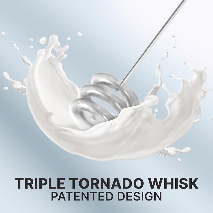 Zulay Kitchen Milk Frother with Patented Tornado Triple Whisk – Handheld Foam Maker for Coffee, Lattes, Matcha & Hot Chocolate – Rich, Creamy Froth in Seconds