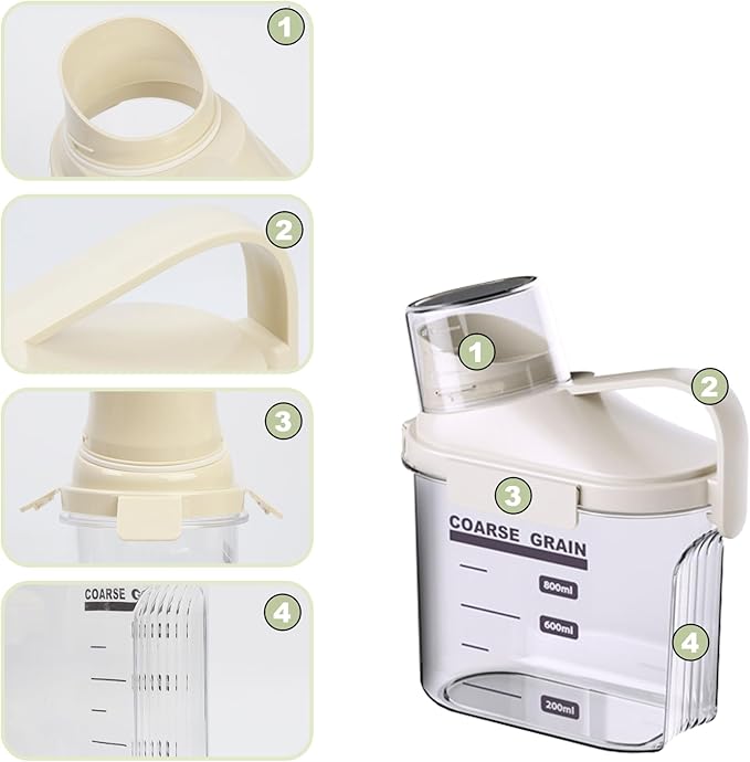 1 PCS Airtight Dry Food Storage Containers, Pantry Organizers and Storage Container with Pouring Spout Measuring Cup, BPA Free, Plastic Clear Container for Rice Nuts Beans Snacks, 29OZ