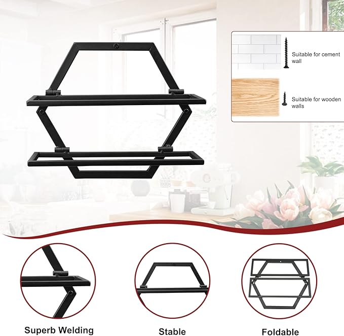 2Pcs Wall Mounted Wine Bottle Rack, Metal Hanging Wine Display Holder Organizer, Red Wine Racks for Home Kitchen Bar Decor Storage(Black) (B2)