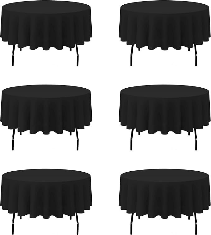 BRILLMAX 6 Pack Black Round Tablecloths 90 Inch - Circle Bulk Linen Polyester Fabric Washable Table Cloth Cover for Wedding Reception Banquet Birthday Party Buffet Restaurant