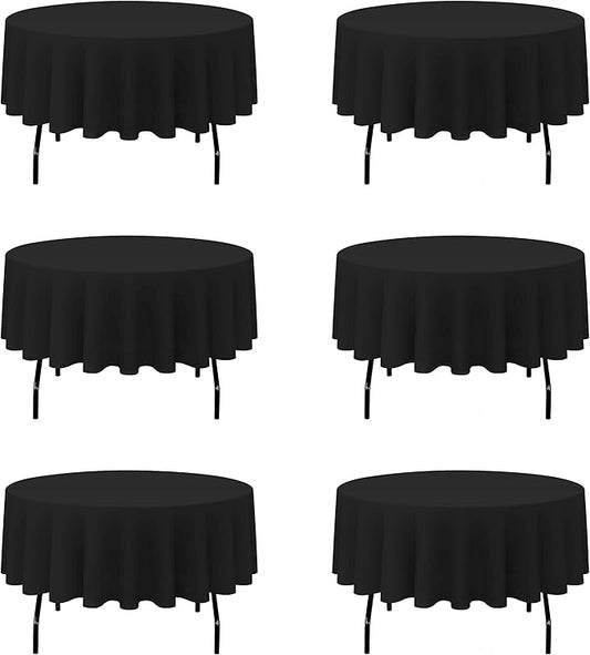 BRILLMAX 6 Pack Black Round Tablecloths 90 Inch - Circle Bulk Linen Polyester Fabric Washable Table Cloth Cover for Wedding Reception Banquet Birthday Party Buffet Restaurant