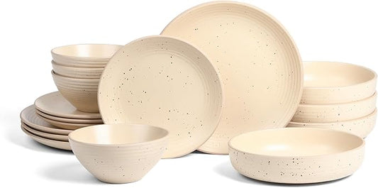 Stone Lain Lauren Modern Stoneware 16-piece Round Dinnerware Set, Plates and Bowls Set, Dish set for 4, Beige