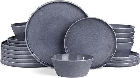 Famiware Annecy Dinner Plates and Bowls Sets, Stoneware Dinnerware Sets, Dishes Set for 6, 18 Pieces Handmade Dishware Set - Microwave & Dishwasher Safe, Double Reactive Glaze Tableware, Misty-Blue