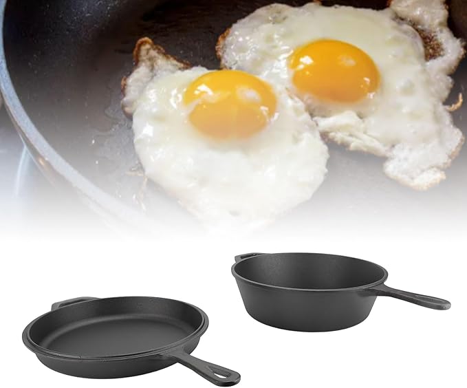 2 Piece Set Cast Iron Skillet, Even Heating & Non Stick Cast Iron Frying Pan for Home Kitchen