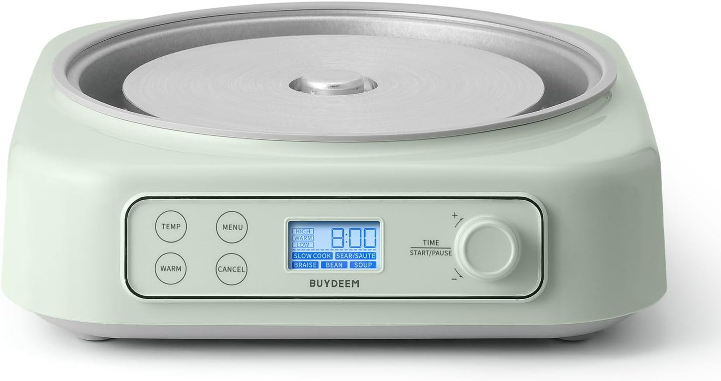 BUYDEEM LP55 5-in-1 Slow Cooker, Compatible with Various Cookwares, Multi-Cooker with Two Temperature Settings, Auto Keep Warm for 2H, Cozy Greenish, Pot Not Included