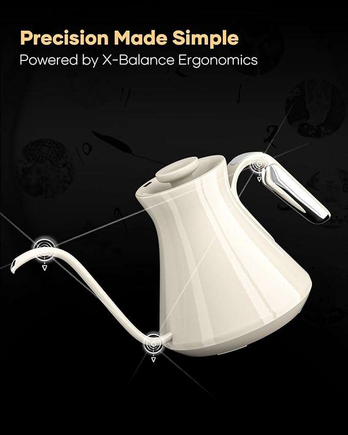 Cocinare FLOW M6 Pro Electric Gooseneck Kettle, ±0.5℉ Temperature Control for Pour-over Coffee & Tea, Stainless Steel Interior, Quick Heating for Boiling Water (Dali White)