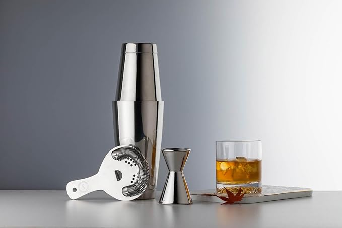 Professional Cocktail Shaker Set – 18/28oz Weighted Boston Shakers with Double Wall Jigger & Hawthorne Strainer | Heavy Duty Stainless Steel, Mirror Polished (Double Weighted)