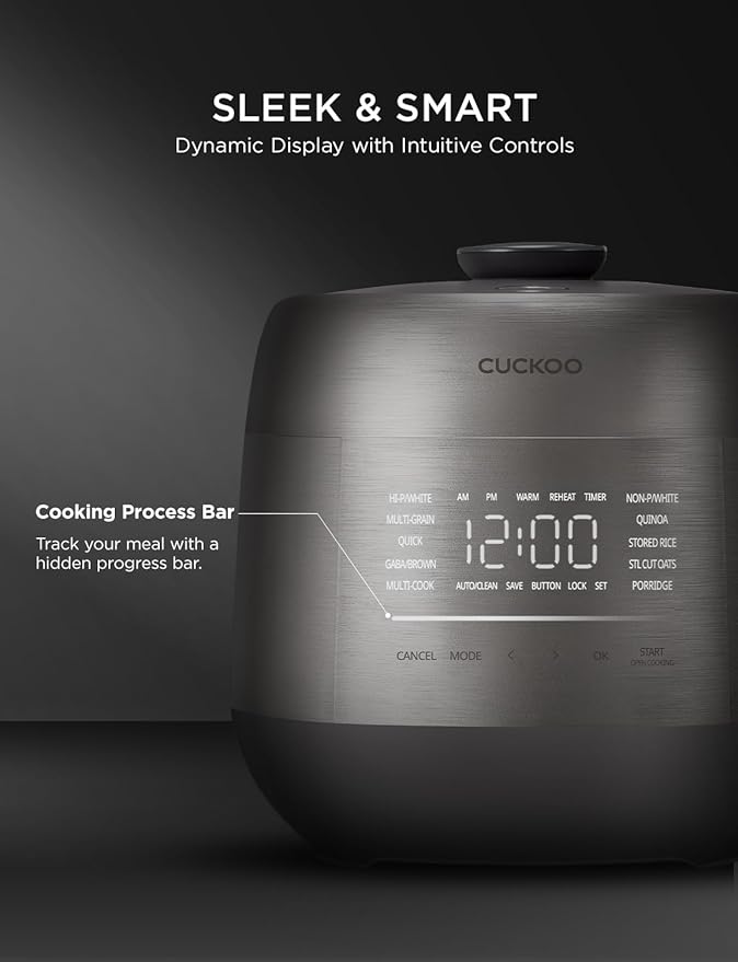 CUCKOO Twin Pressure Rice Cooker 6-Cup Uncooked / 12-Cup Cooked with Induction Heating Technology, Silent Pressure System, Open Cooking Mode, Dynamic Display, Eco Inner Pot, Gray (CRP-PHTR0609FS)