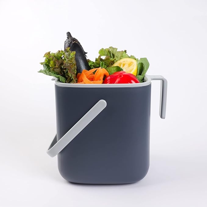 Blue Ginkgo Kitchen Compost Bin [2.6L / 0.69 GAL] – Filter-Free, Odor-Tight Countertop Food Waste Pail with Handles (Made in Korea, Gray)