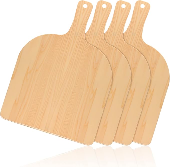 Nuogo 4 Pcs Wood Pizza Peel 12 Inch Wood Pizza Spatula Paddle Natural Cutting Board with Handle for Restaurant Baking Homemade Bread Cutting Fruit Vegetables Cheese
