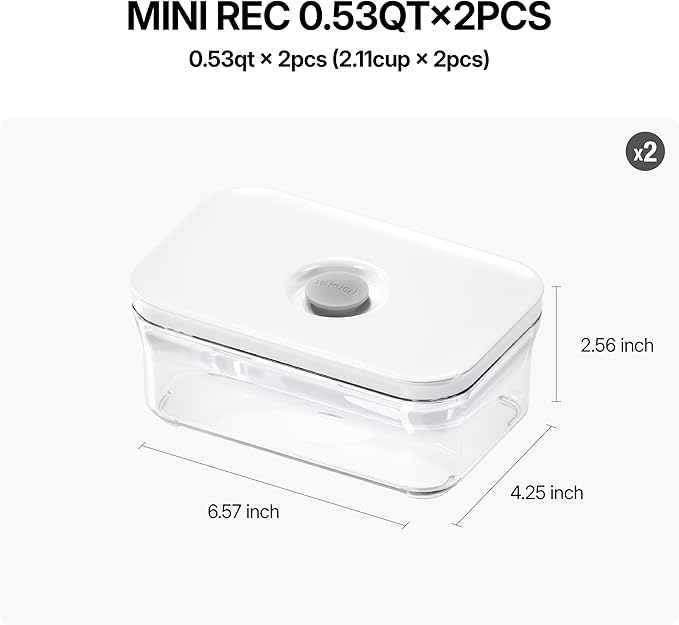 VAKUEN Premium Airtight Food Storage Containers, Mini Rectangular 2pc/set(0.53qt), Smart One-Click Seal Lid, No Hinges, 100% Leak Proof, BPA-FREE, Dishwasher, Freezer & Microwave Safe