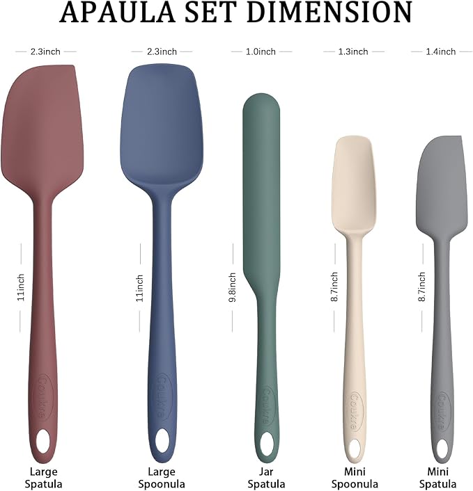 Coukre Silicone Spatula Set of 5,High Heat Resistant, Food Grade Silicone, Upgraded Extended Reinforced Handle,Dishwasher Safe, for Baking, Cooking (Pure Colorful A, Solid color)
