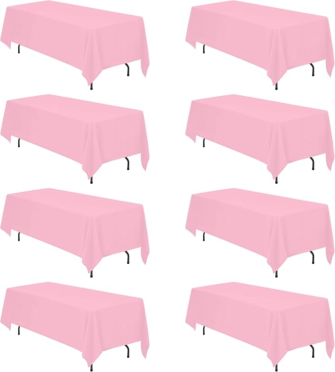 BRILLMAX 8 Pack Pink Tablecloths 70 x 120 Inch for 6ft or 8ft Rectangle Tables - Rectangular Bulk Linen Polyester Fabric Washable Cloth Cover for Wedding Reception Banquet Birthday Party