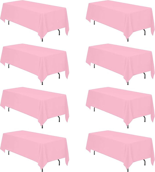 BRILLMAX 8 Pack Pink Tablecloths 70 x 120 Inch for 6ft or 8ft Rectangle Tables - Rectangular Bulk Linen Polyester Fabric Washable Cloth Cover for Wedding Reception Banquet Birthday Party