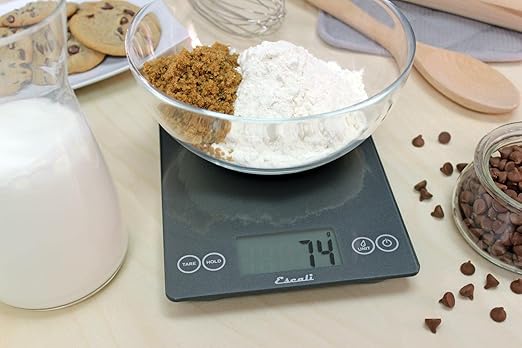 Escali Arti Glass Food Scale Digital Countertop Kitchen, Baking and Cooking Scale with Nutrition and Calorie Counter, 15-Pound Capacity, 9" x 6.5" x .75", Gray Storm