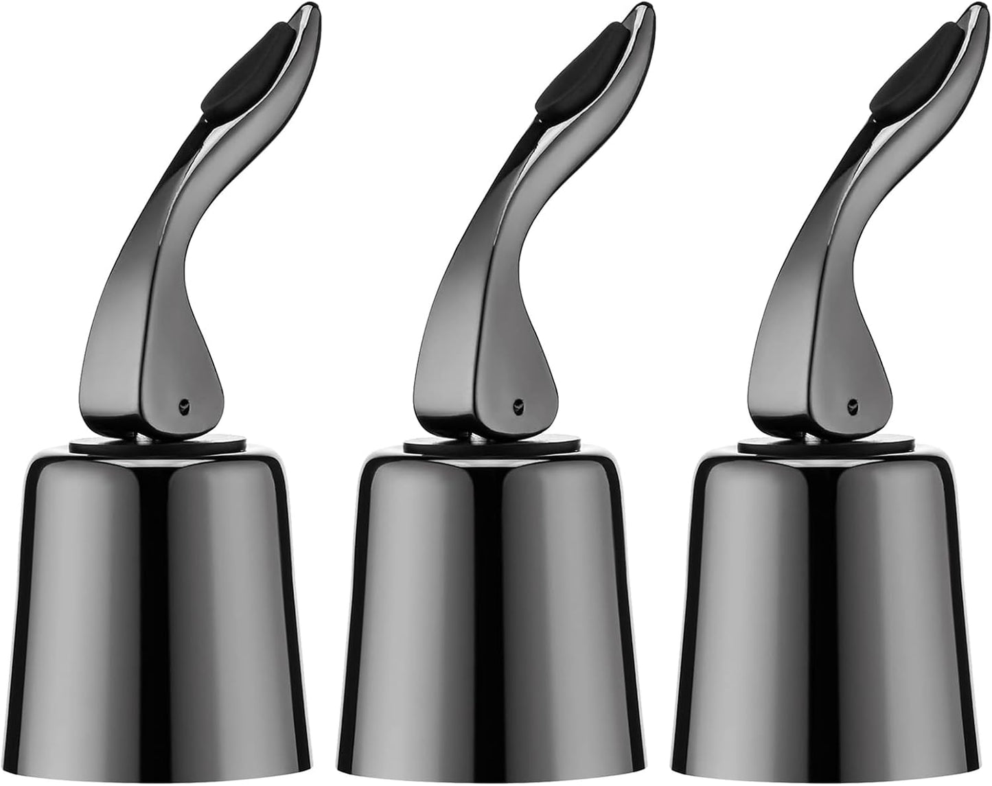 Wine Stoppers for Wine Bottles with Stainless Steel Vacuum Wine Bottle Stopper with Silicone Reusable Wine Corks, Leak proof Keep Fresh Suitable for Red&White Bottle (Black, 3 Pack)
