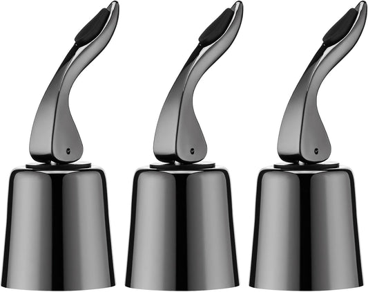 Wine Stoppers for Wine Bottles with Stainless Steel Vacuum Wine Bottle Stopper with Silicone Reusable Wine Corks, Leak proof Keep Fresh Suitable for Red&White Bottle (Black, 3 Pack)