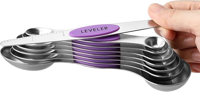 Spring Chef Magnetic Measuring Spoons Set, Dual Sided, Stainless Steel, Fits in Spice Jars, Orchid, Set of 8, 2 Pack