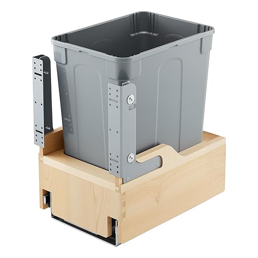 VEVOR Wood Pullout Trash Can for Kitchen Cabinets, 35 QT Garbage Waste Recycling Bin, Under Mount Waste Container, with Heavy Duty Metal Soft Close Sliding System, Door Kit, for Sink, Under Counter