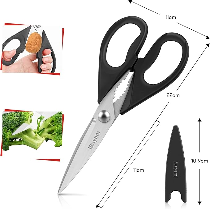 Kitchen Shears, Kitchen Gadgets Utensil Set, iBayam All Purpose Kitchen Shears with Protective Sheath Durable Stainless Steel Scissors, Cooking Kitchen Utensils, Soft Grip Comfort Handle, 8.5 Inch