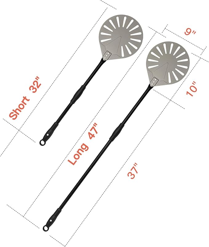 G.a HOMEFAVOR 9" x 10" Perforated Pizza Peel 47 Inch overall, Rectangular Aluminum Pizza Turning Peel with Extended Silcone Handle for Baking Pizza Brick Oven