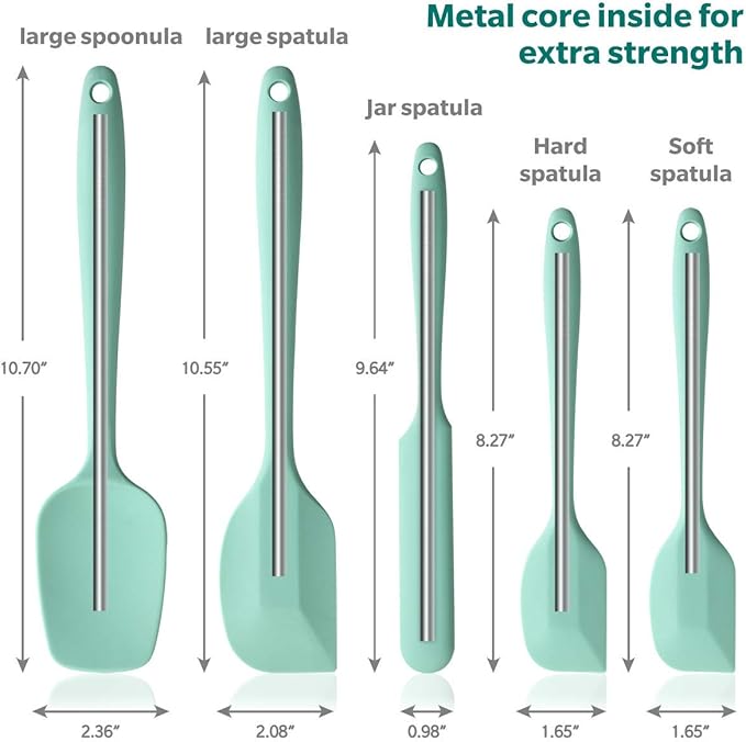 Wanbasion 5 Piece Premium Silicone Spatula Set Heat Resistant, Colorful Rubber Baking Spatula Set, Kitchen Spatula Set Dishwasher Safe for Nonstick Cookware Cooking Mixing Light Green