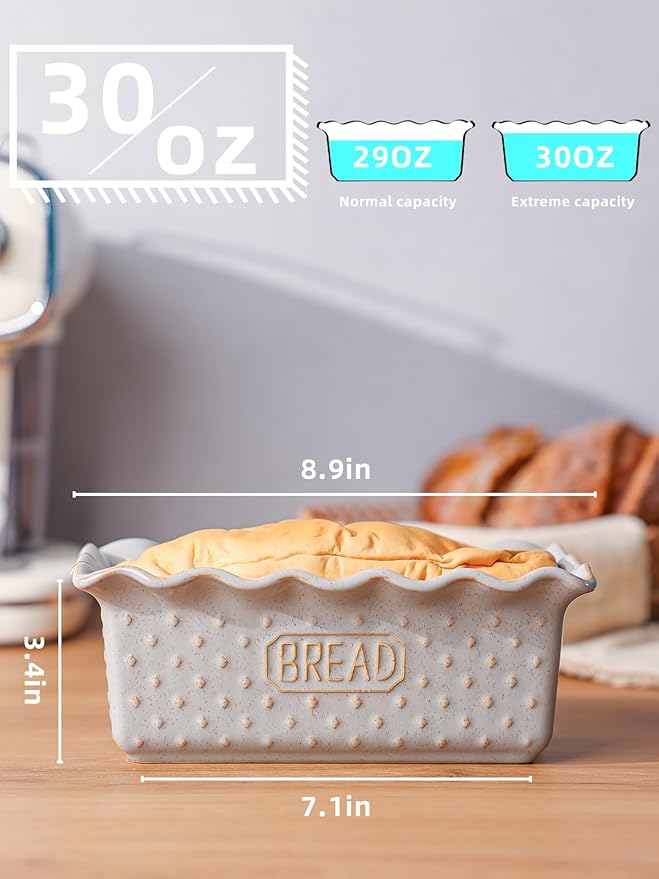 Ceramic Loaf Pan for Baking Bread, 9 x 5 Inch, Nonstick Bread Pans for Cooking, Microwave & Dishwasher Safe, Rectangular Mold (Vintage Grey)