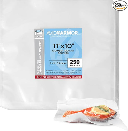 Avid Armor Chamber Vacuum Sealer Bags – Heavy Duty, BPA-Free, Pre-Cut Chamber Vacuum Bags for Food Preservation, Freezer Storage, Sous Vide and more, 250/Pack (11x10) – Multi-Use Vacuum Bags
