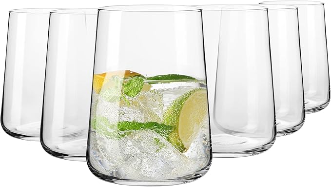 Krosno Water Glasses, Set of 6, 16.6 fl oz, Water Drinks Juice, Infinity Collection, Lead-Free Lightweight Glass, Everyday Drinking Glass, Dishwasher Safe, Made in Europe